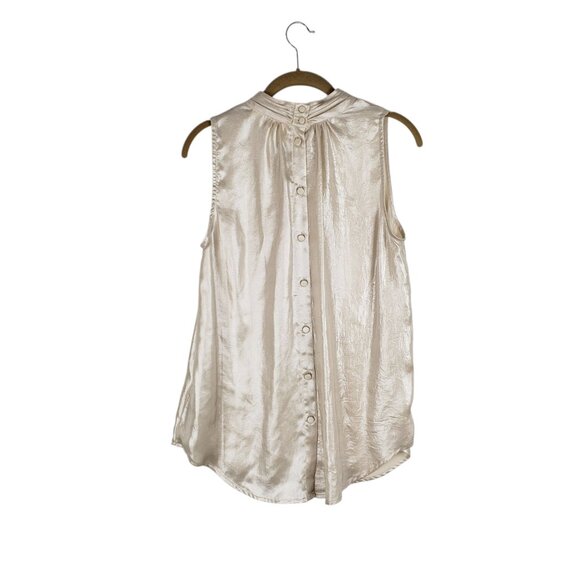 Anthropologie Maeve Romilly Blouse Champagne Mock Neck Sleeveless Button Back 10 - Picture 2 of 11
